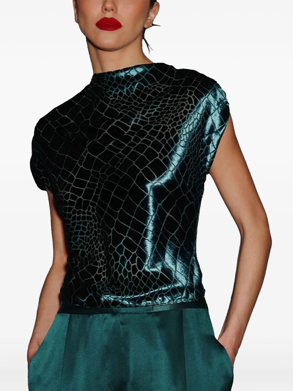 The Sei crocodile-effect high-neck top - Verde