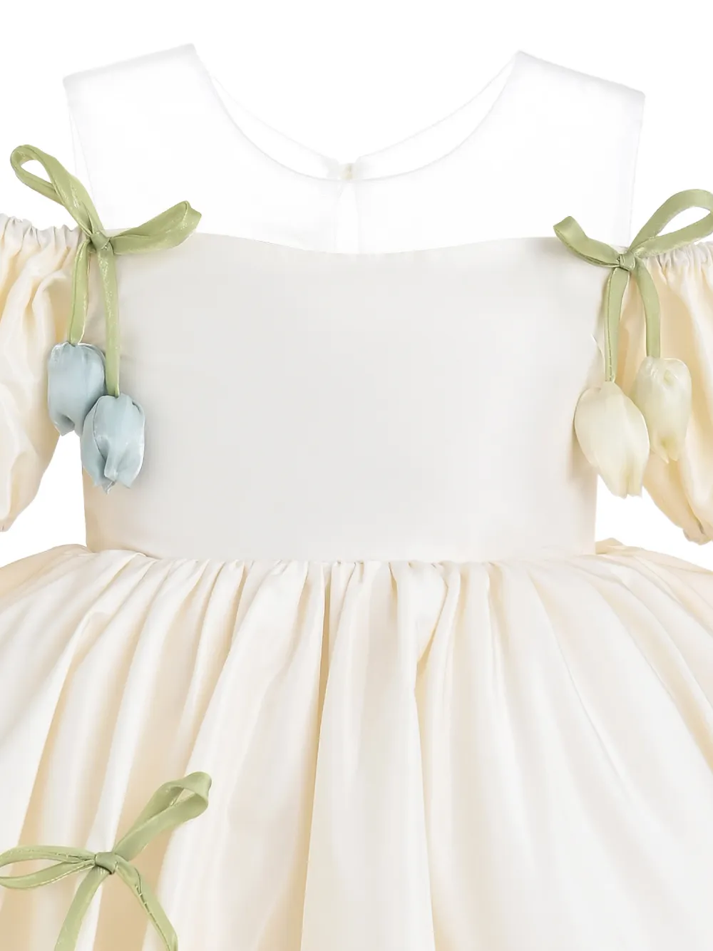 Tulleen Zafira jurk met pofmouwen Beige