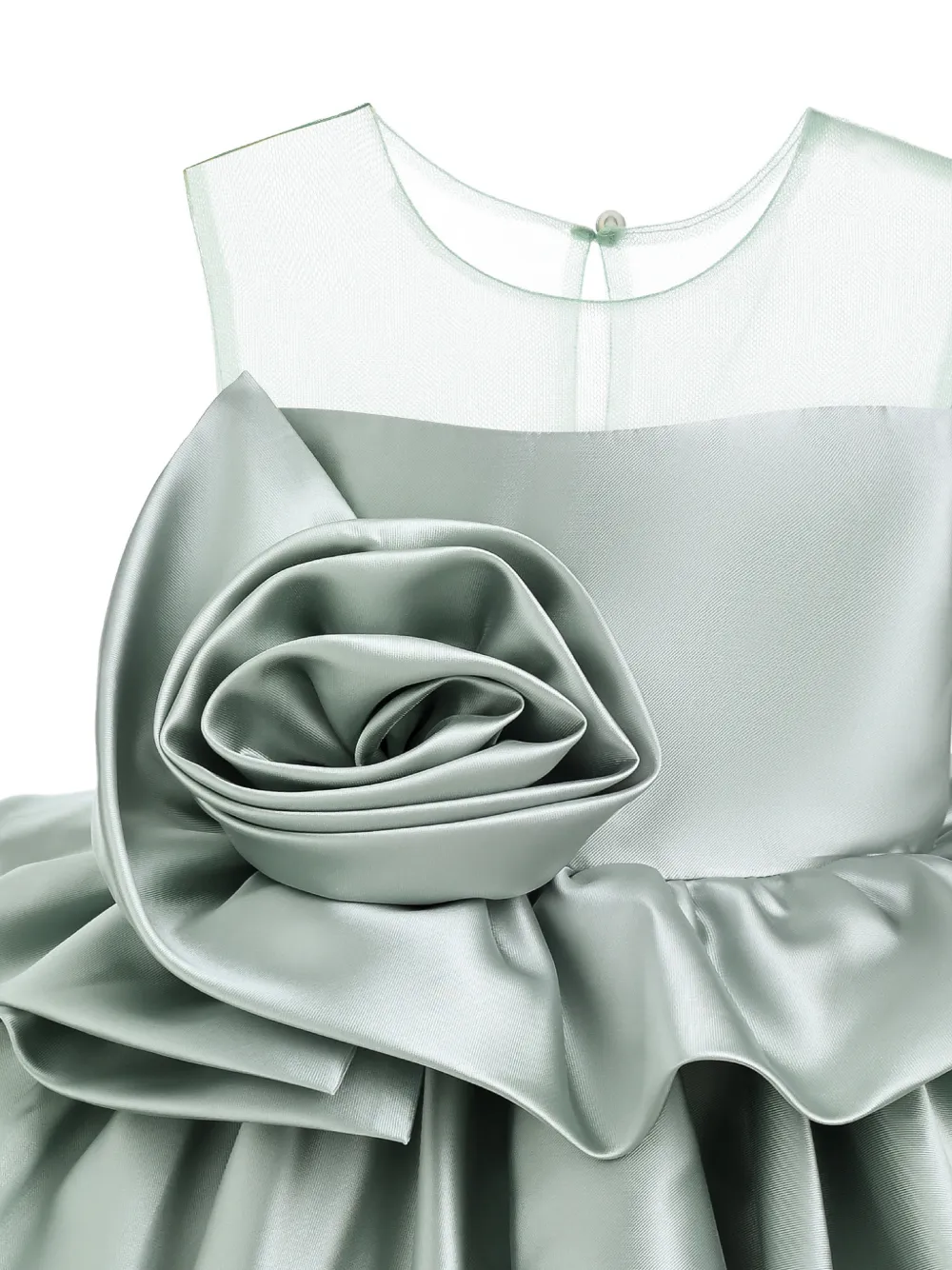 Tulleen Oriana jurk met peplumdesign en sculpturale roos Groen