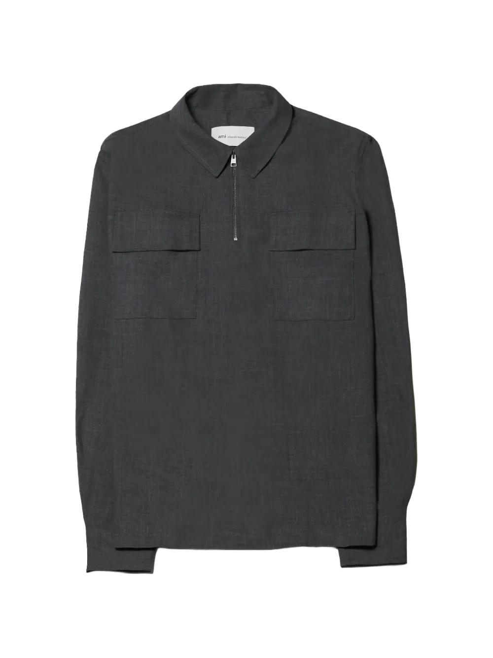 AMI Paris quarter-zip chest-pocket polo shirt Grijs