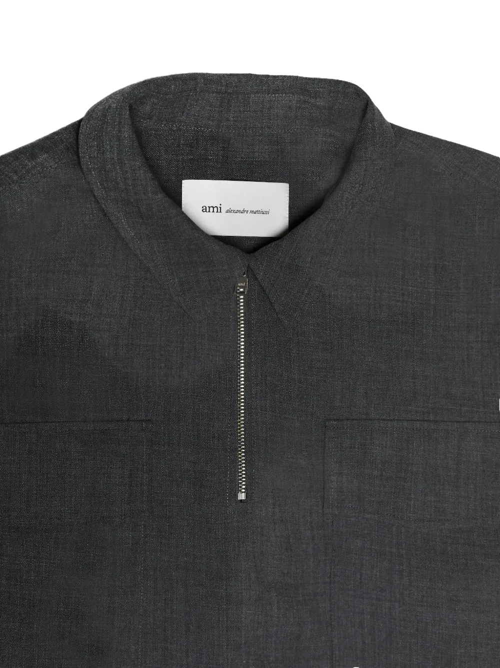 AMI Paris quarter-zip chest-pocket polo shirt Grijs
