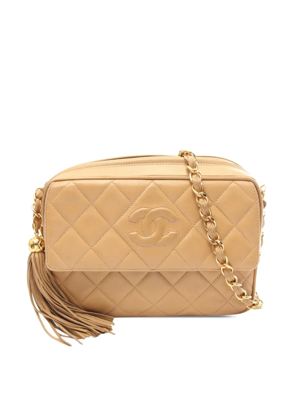 CHANEL Pre-Owned 1994-1996 CC Quilted Lambskin Tassel Camera Bag crossbody bag - Nude