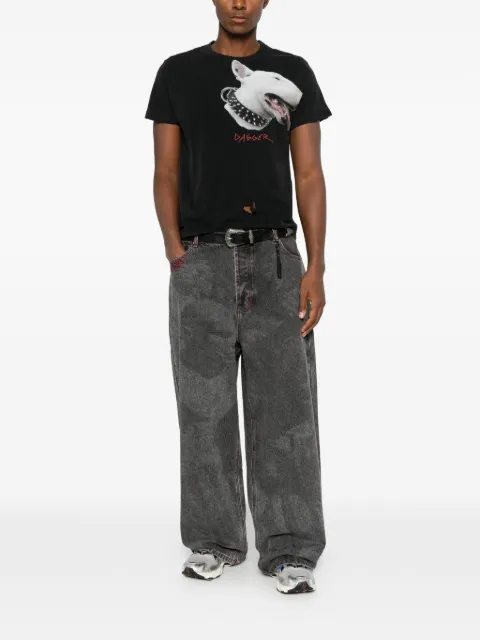 DAGGER embroidered acid-wash jeans