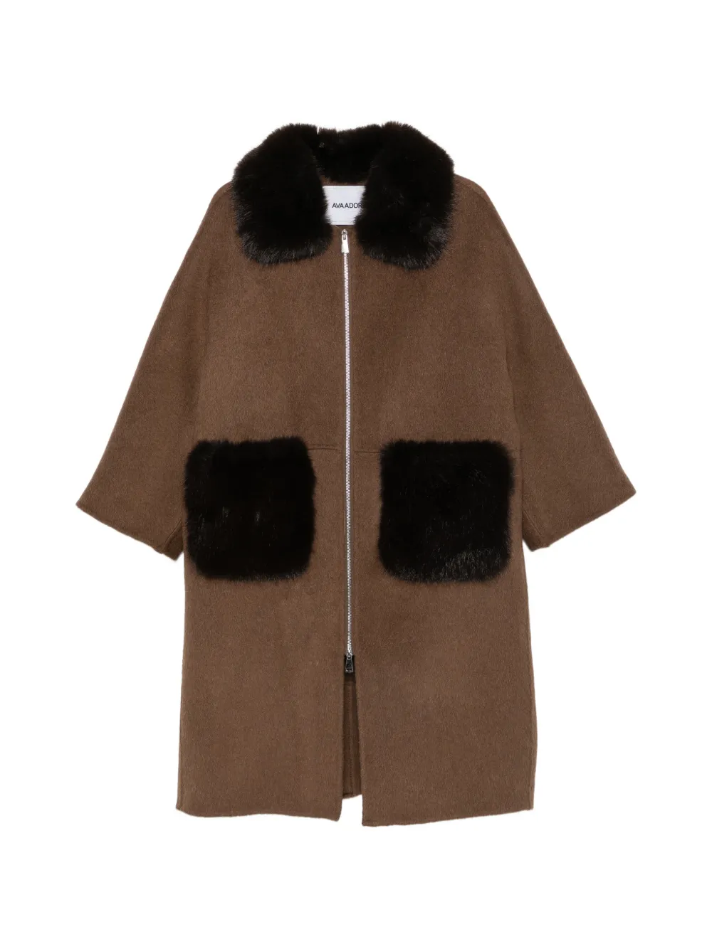 Ava Adore fur-trimmed patch-pocket coat - Marron
