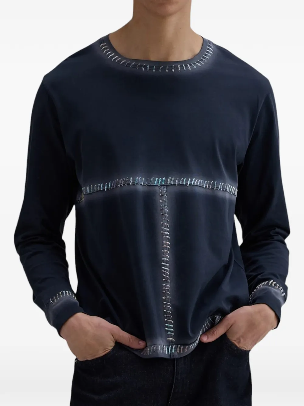 Eckhaus Latta Lapped long-sleeve T-shirt - Bleu