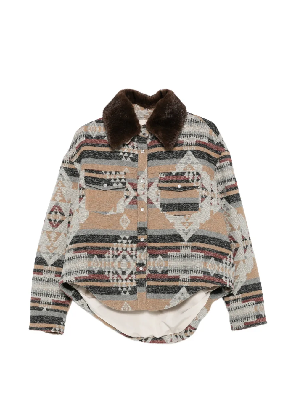 Ava Adore geometric-pattern faux-fur-trim coat - Nude