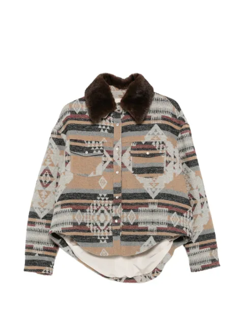 Ava Adore geometric-pattern faux-fur-trim coat