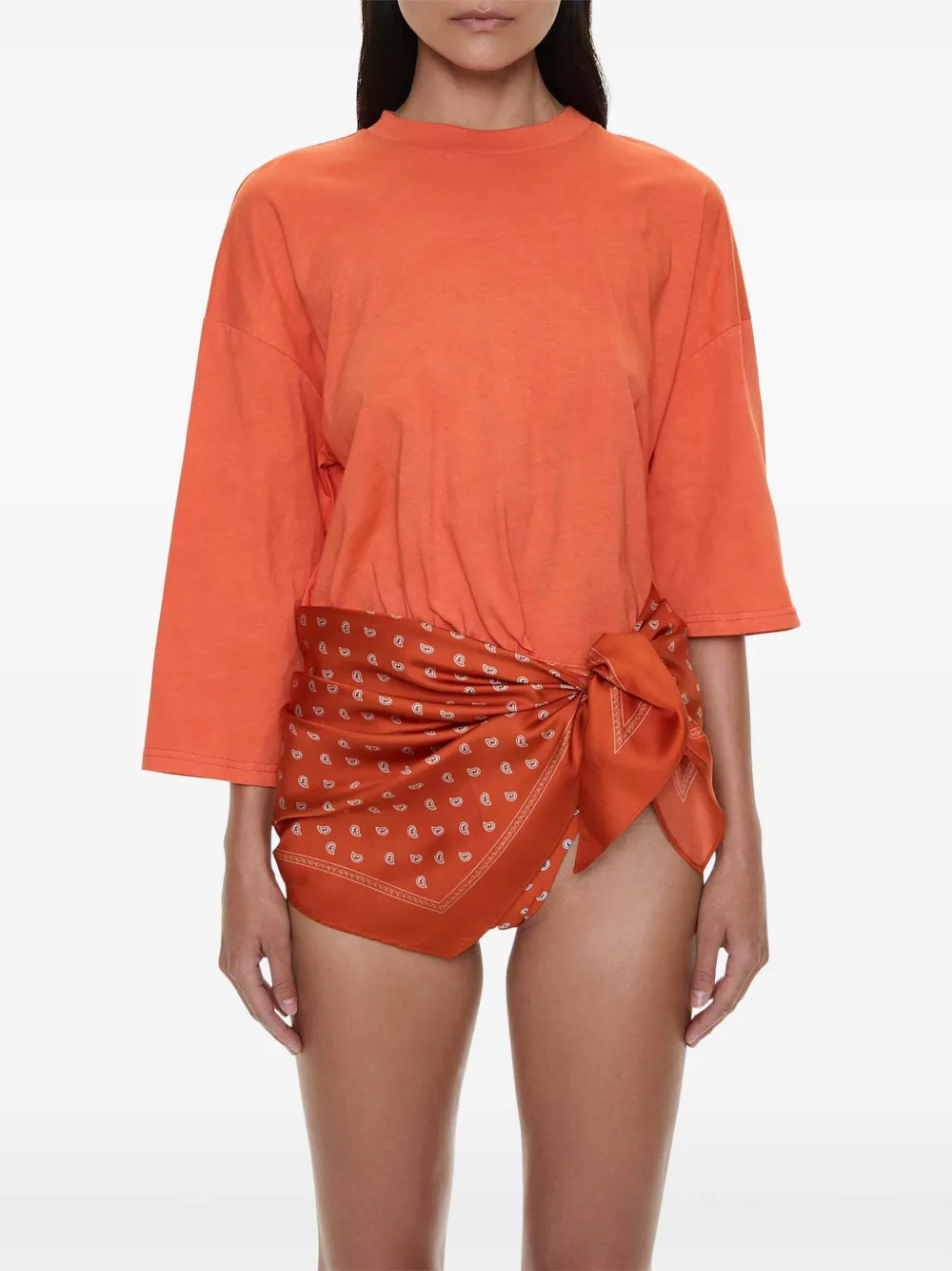 Christopher Esber bandana-detail asymmetric pareo T-shirt - Orange