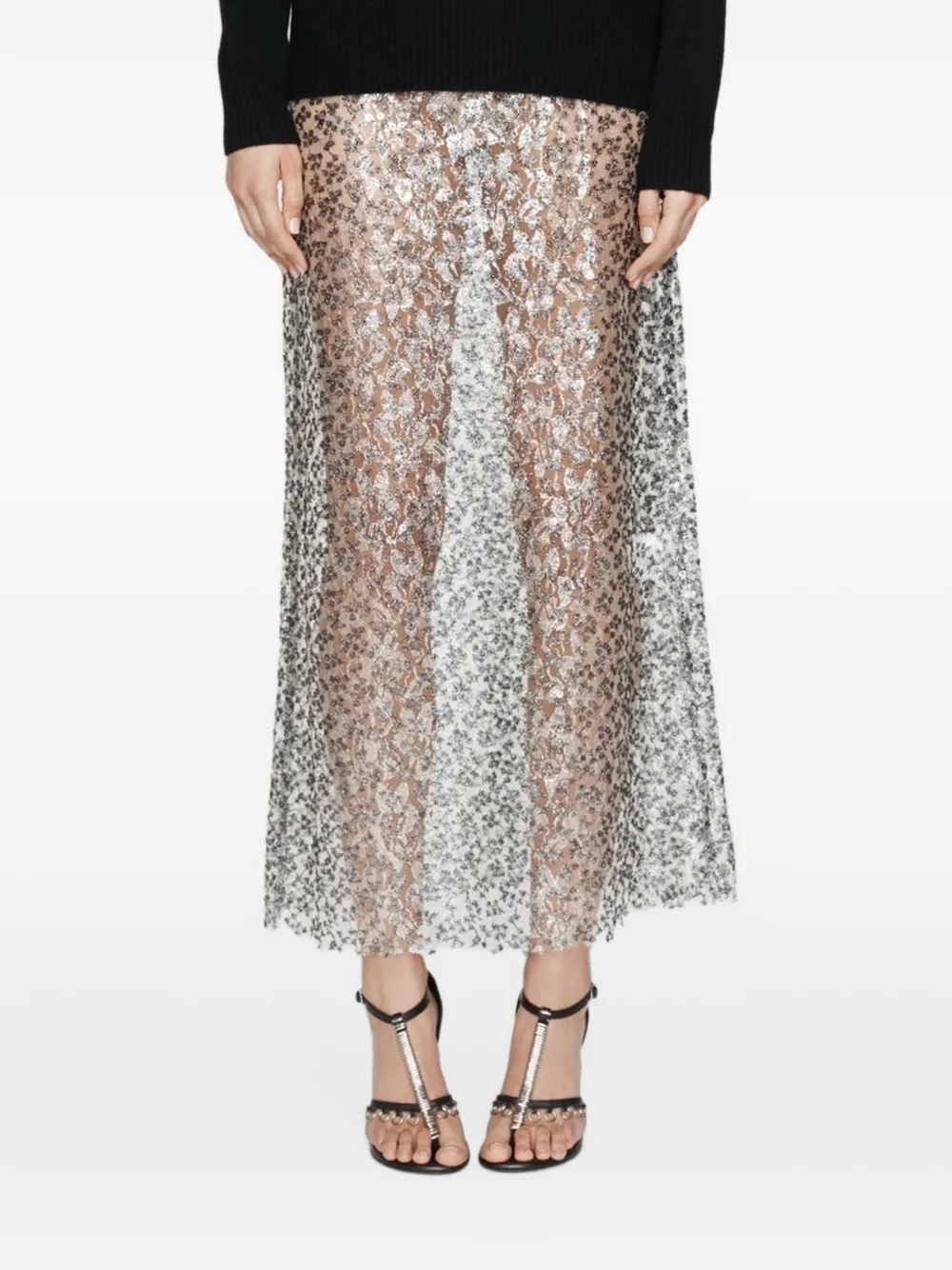 Christopher Esber sequin-embroidered lace maxi skirt - Grey