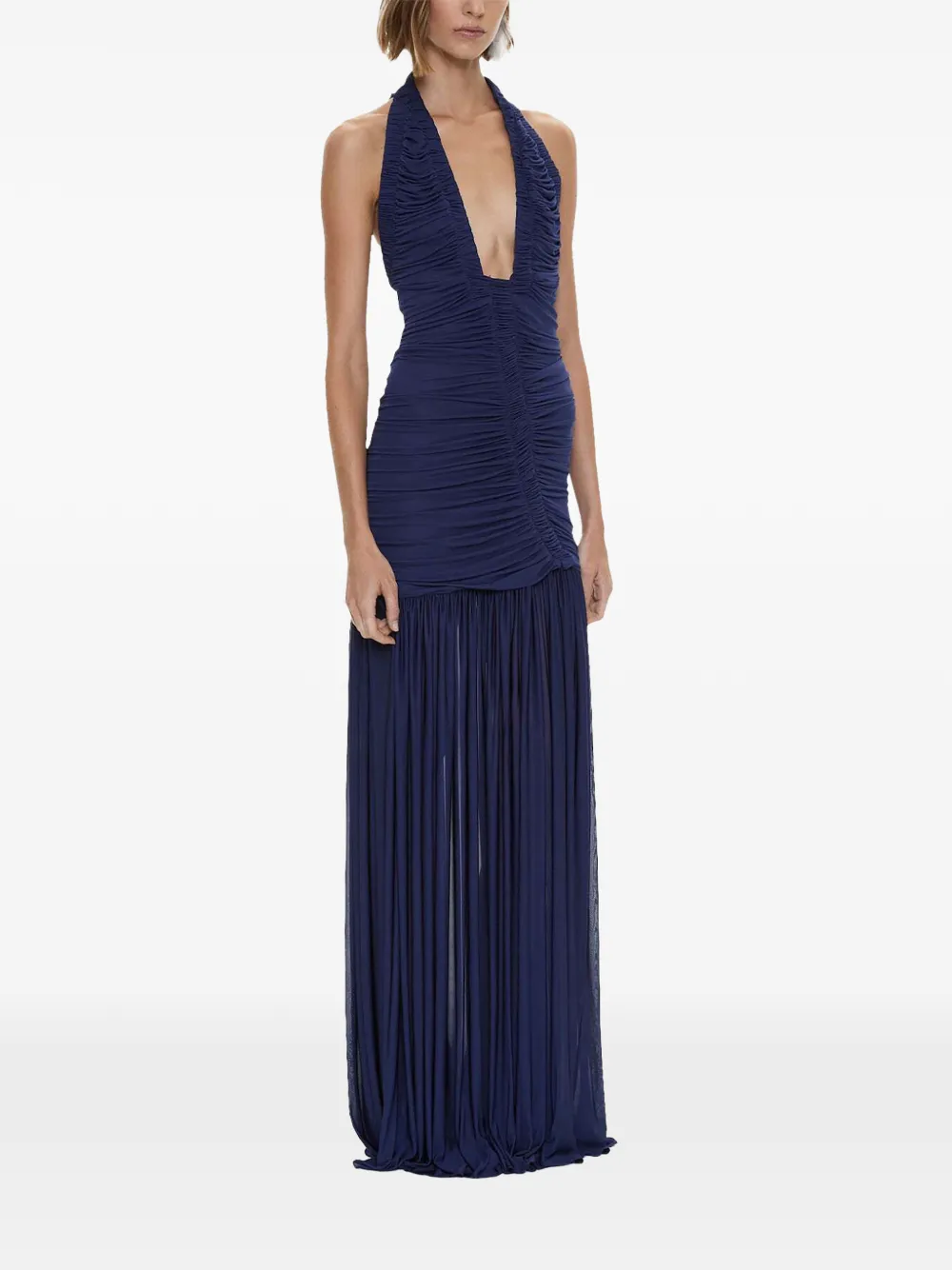 Christopher Esber Orion maxi-jurk met halternek en ruches Blauw