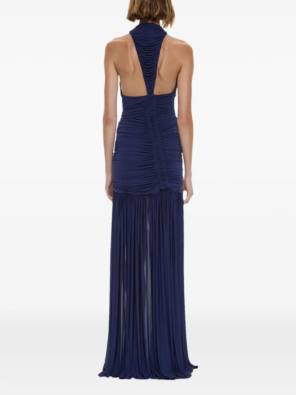 Christopher Esber Orion maxi-jurk met halternek en ruches Blauw