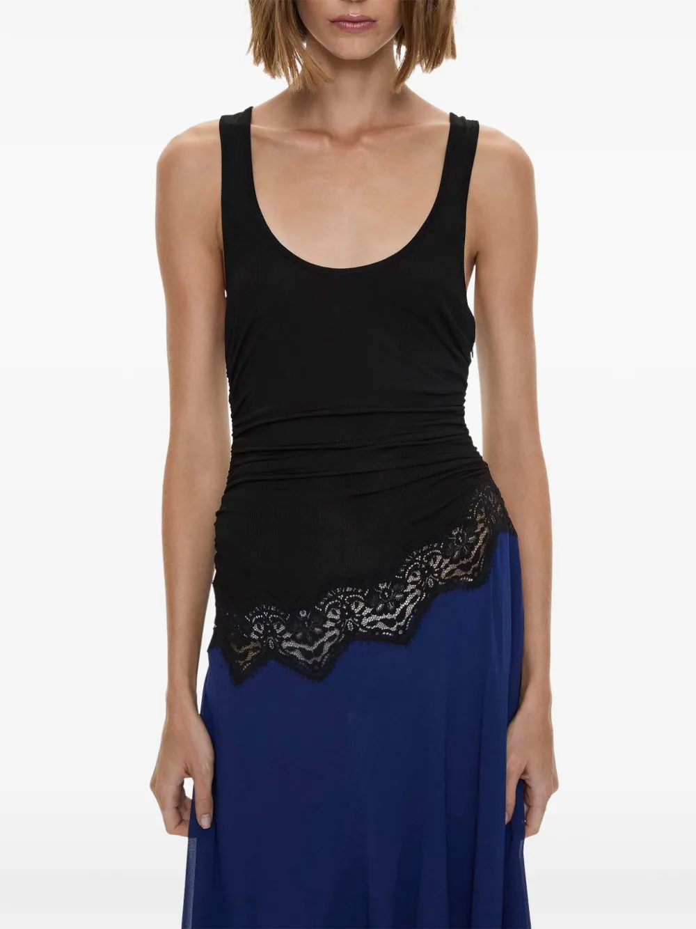 Christopher Esber Cutaway lace-panelled handkerchief-hem midi dress - Blue