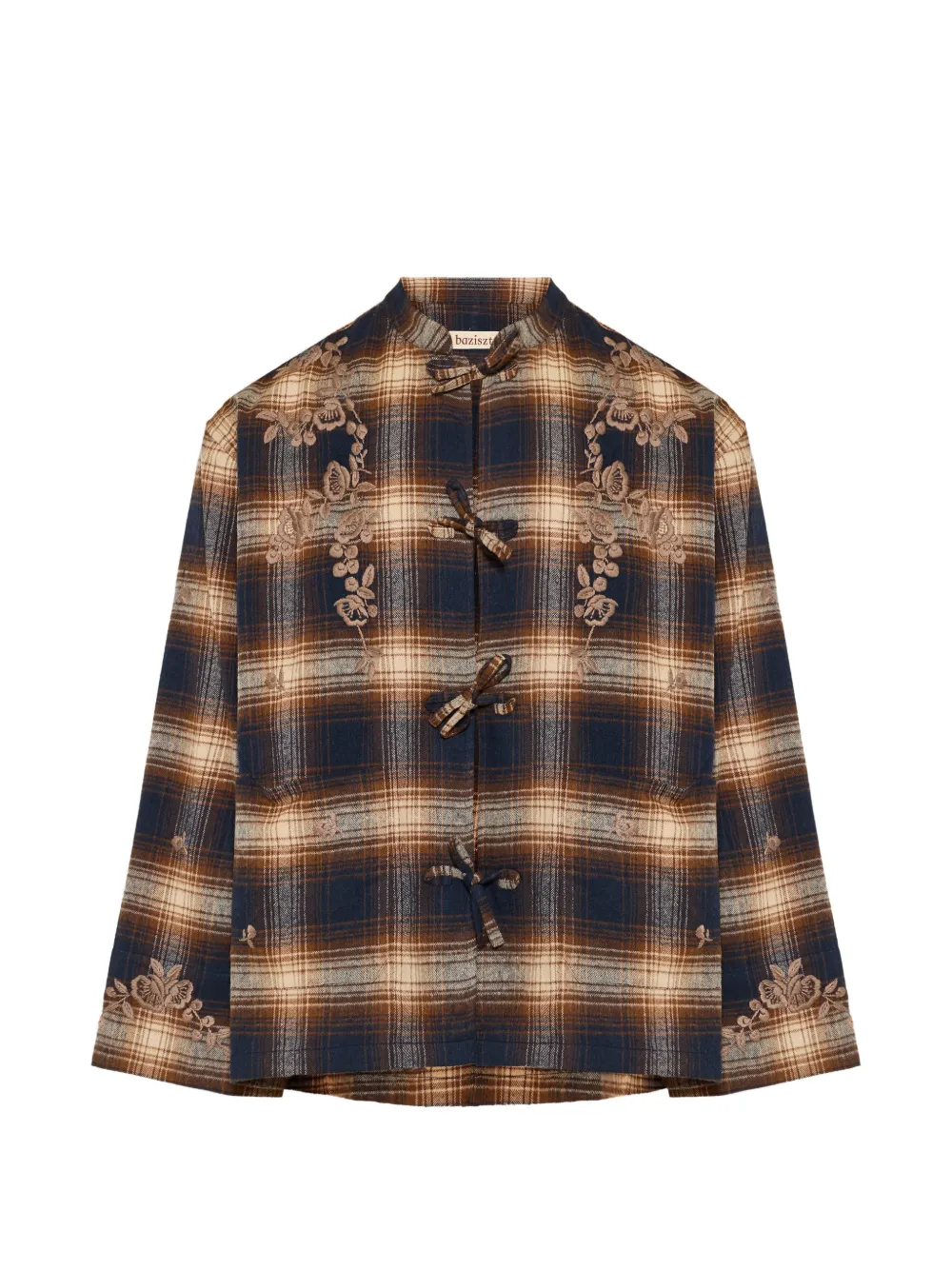 Baziszt Jorah floral-embroidered checked jacket - Blu