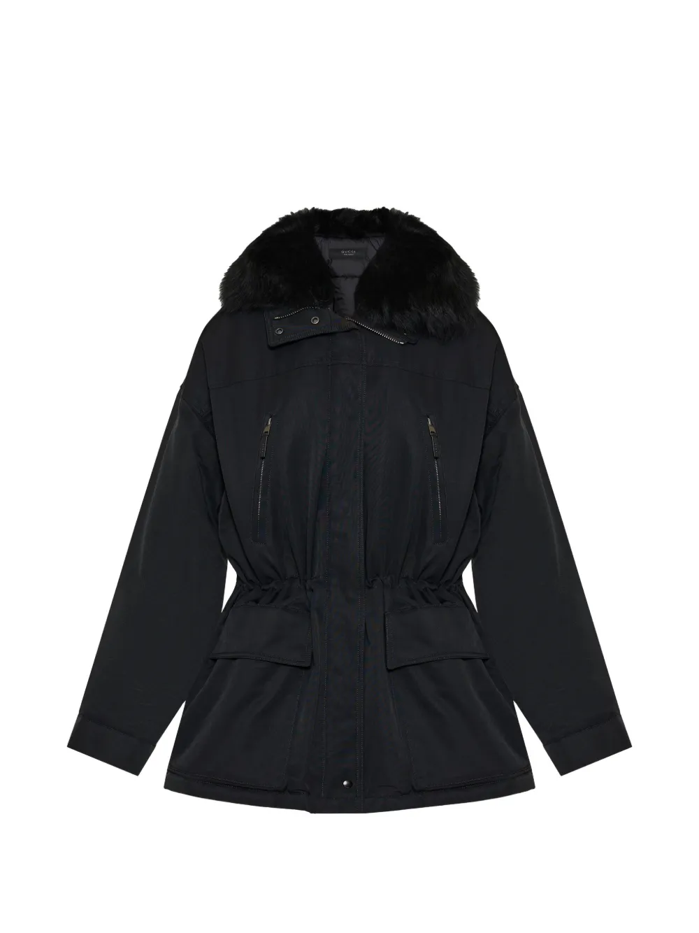 Gucci technical cotton faille jacket with shearling Zwart