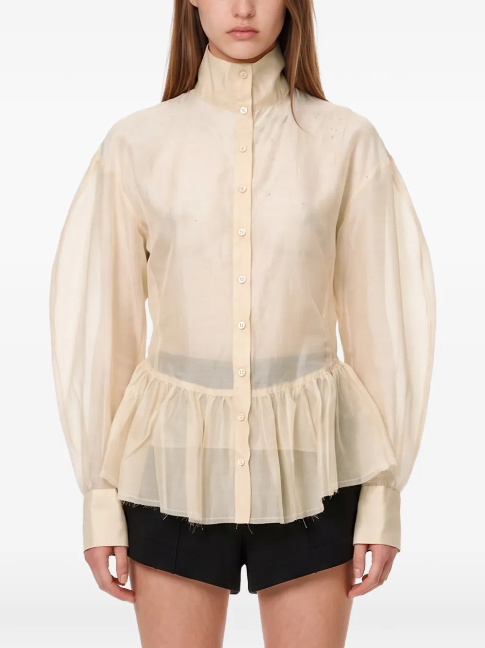 THELATEST Elaine peplum-hem balloon-sleeve blouse Beige