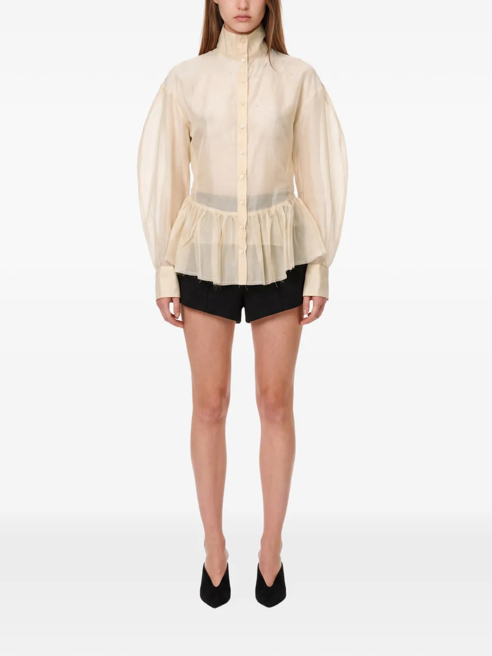 THELATEST Elaine peplum-hem balloon-sleeve blouse Beige