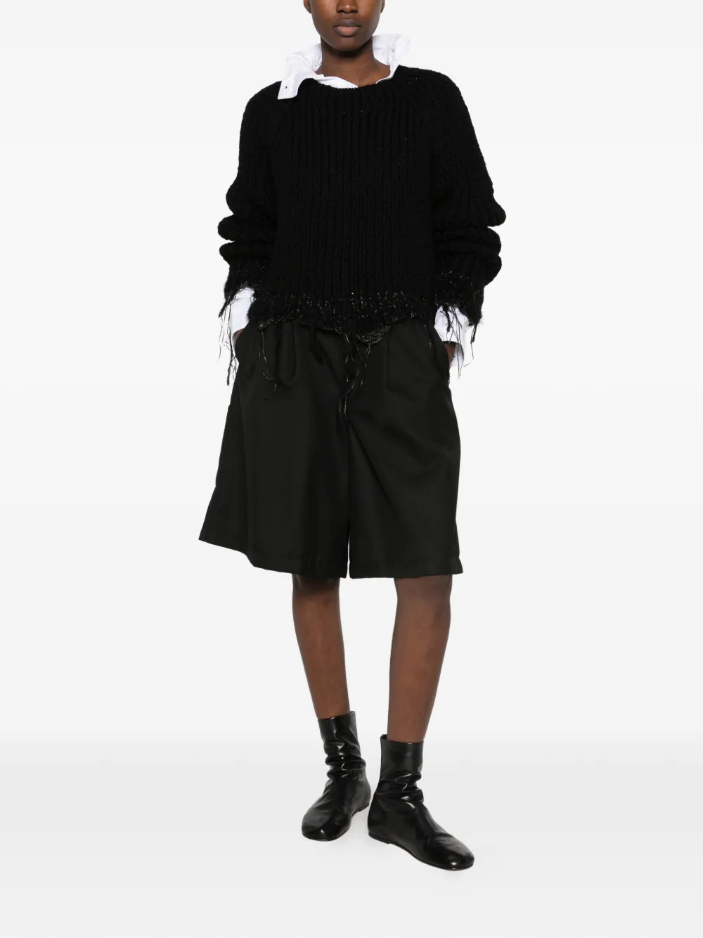Junya Watanabe distressed chunky-knit sweater Zwart