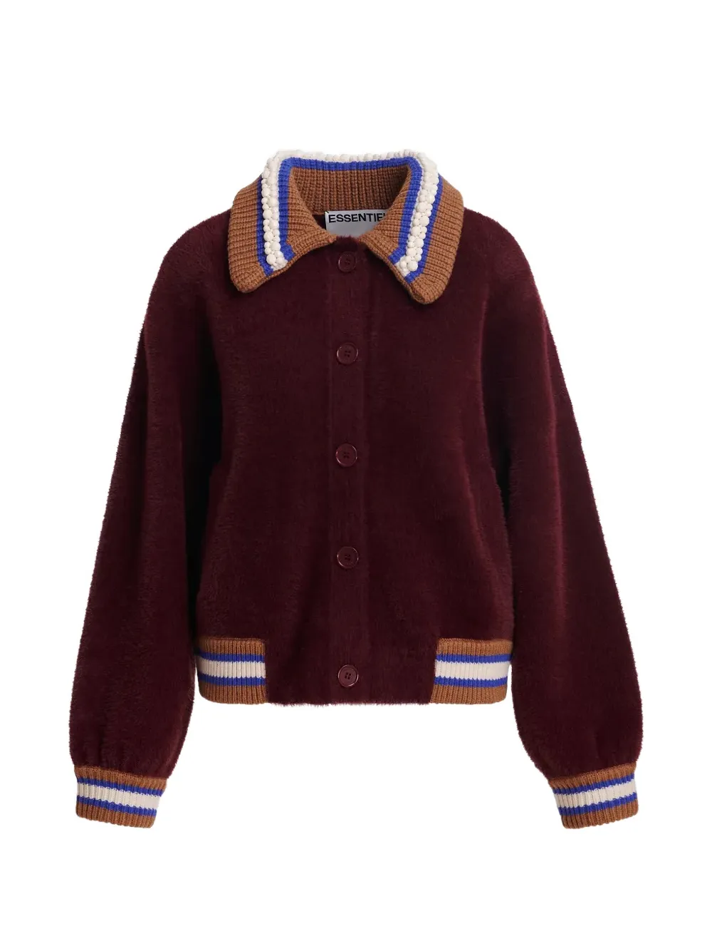 Essentiel Antwerp Kamore striped-trim faux-fur jacket Rood
