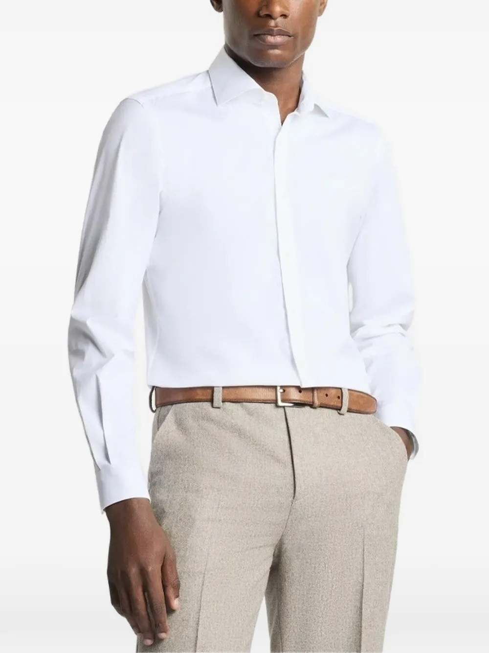 Fay logo-embroidered button-down shirt - Blanc Fay logo-embroidered button-down shirt - Blanc