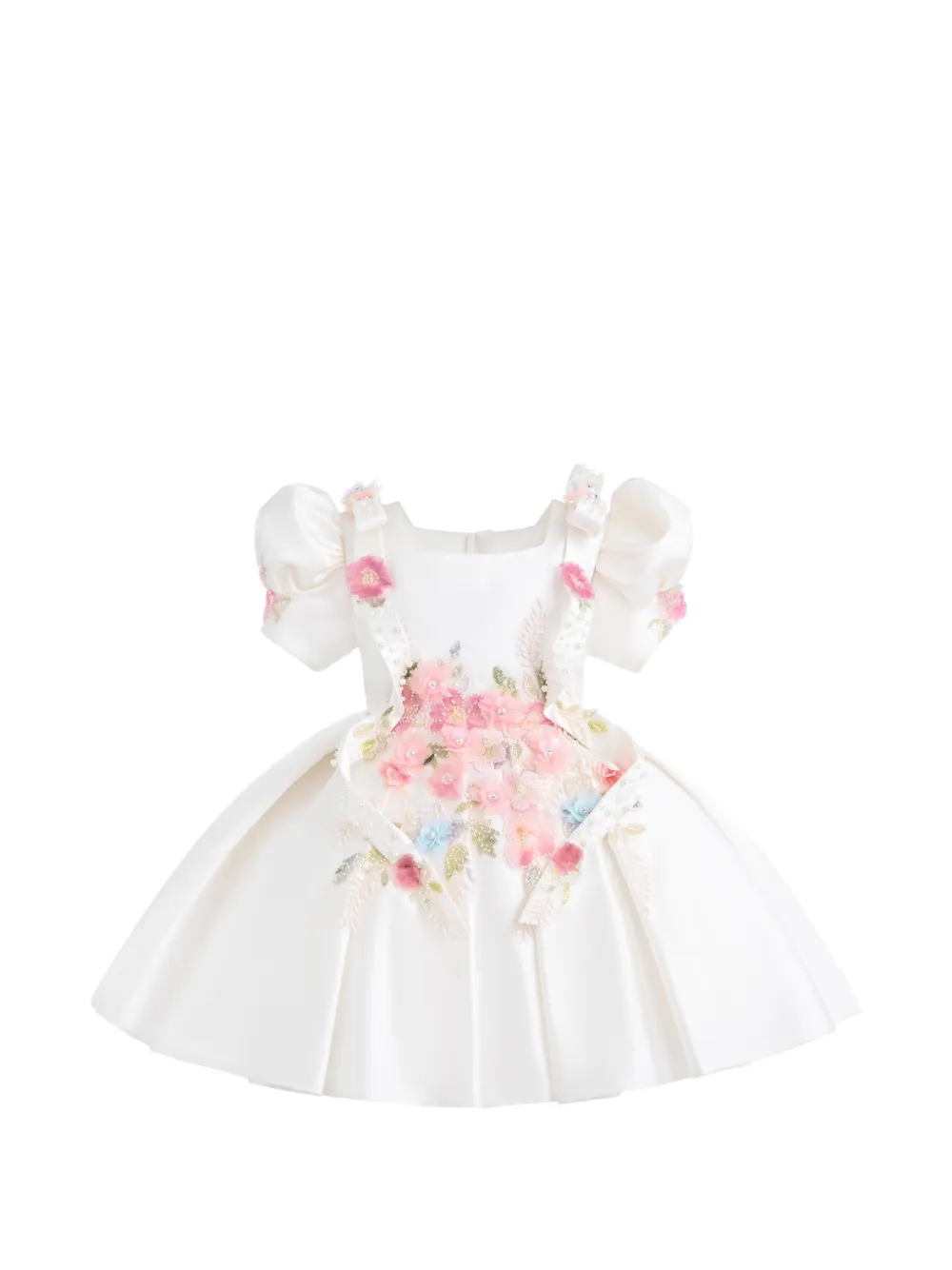 Tulleen Elarose floral-embellished puff-sleeve dress - Blanc