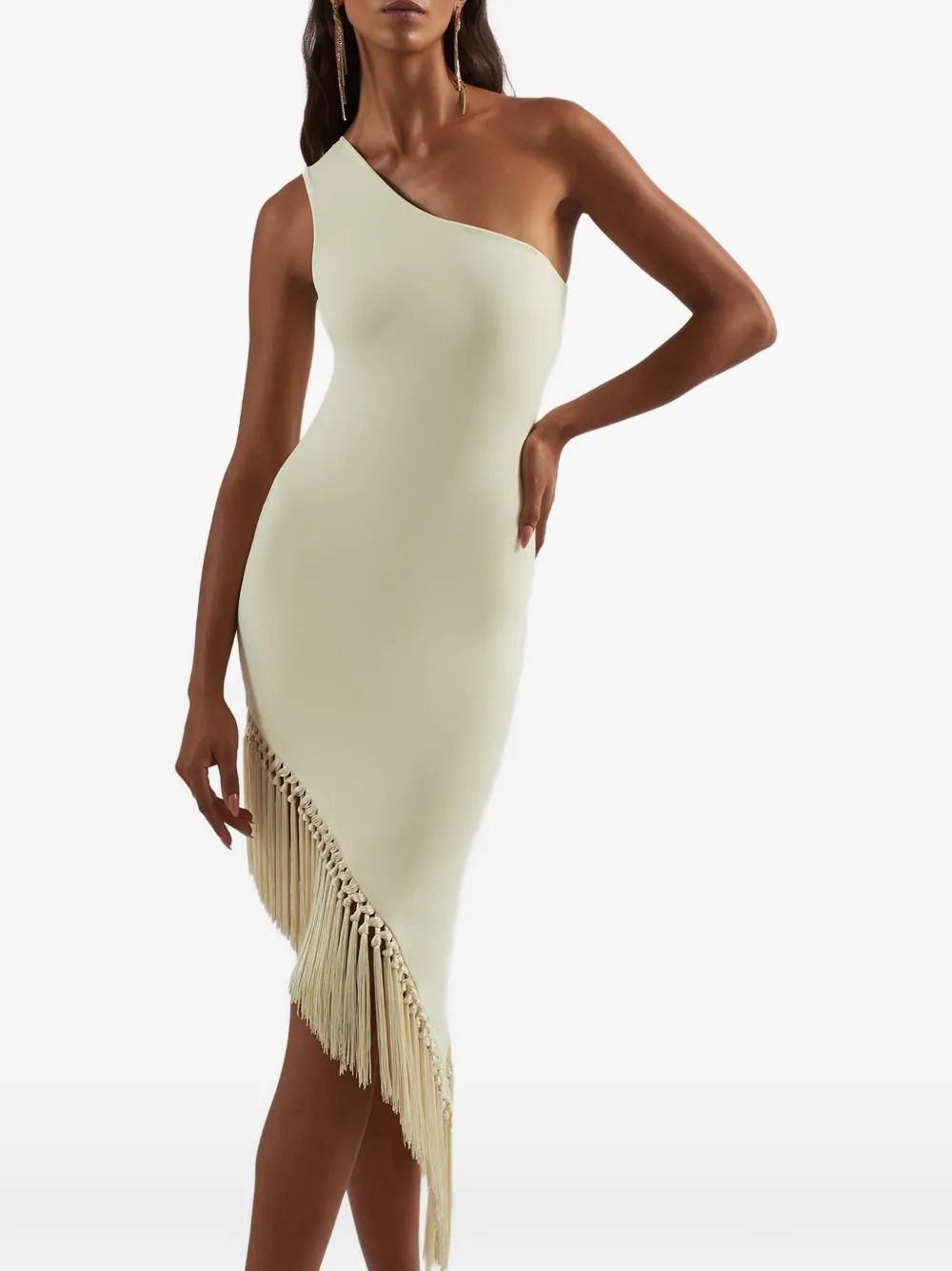 Taller Marmo Yacare asymmetrische midi-jurk met afwerking van franje Beige