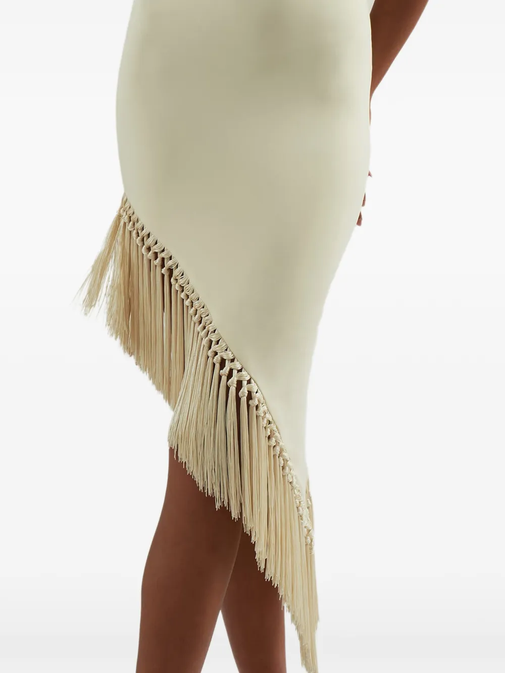 Taller Marmo Yacare asymmetrische midi-jurk met afwerking van franje Beige