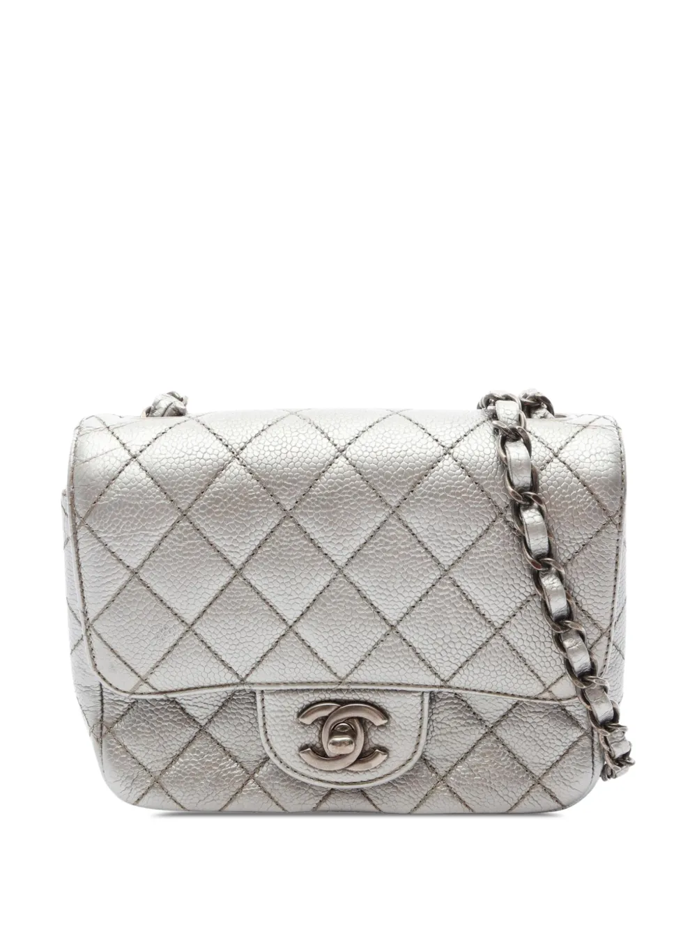 CHANEL Pre-Owned 2017-2018 Mini Square Classic Caviar Single Flap crossbody bag - Argento