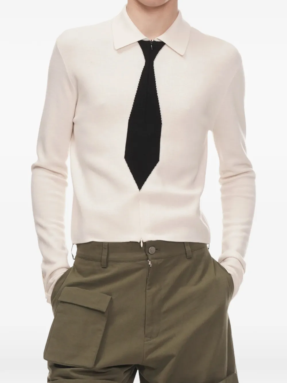 Spencer Badu Wollen trui met stropdas-patroon Beige