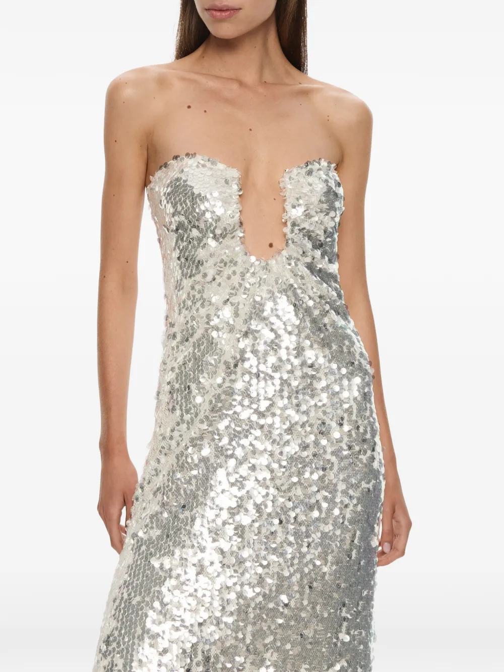 Christopher Esber Opaline Arced Palm sequinned strapless maxi dress - Grey