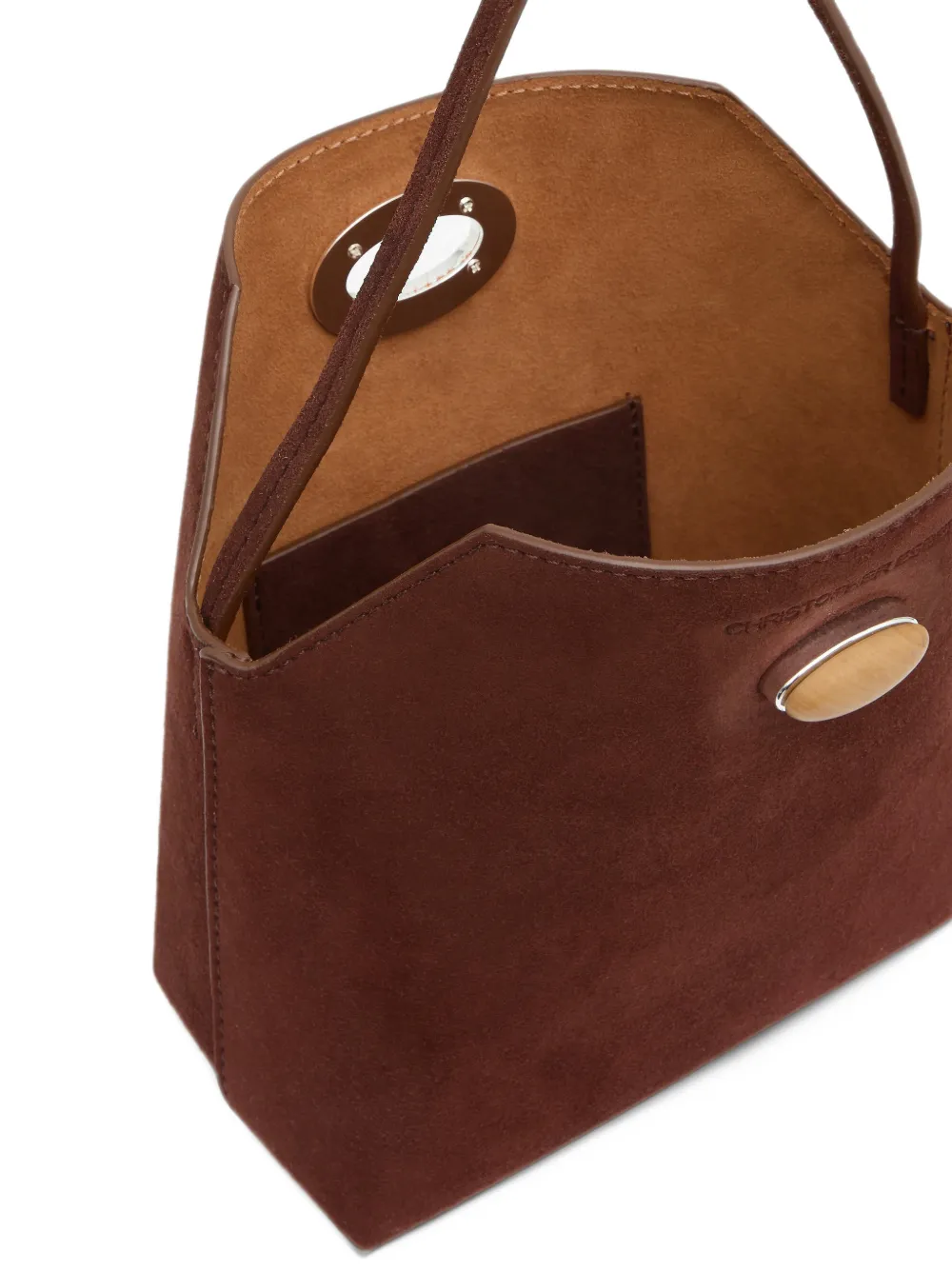 Christopher Esber mini Turnlock suede shoulder bag Bruin