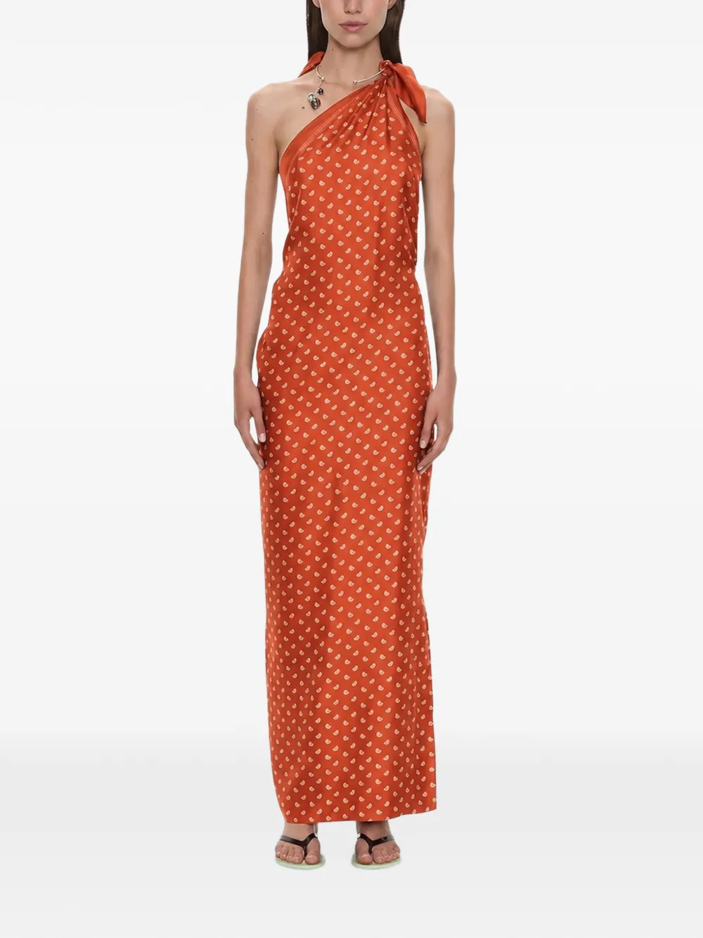 Christopher Esber one-shoulder bandana-print maxi dress - Orange