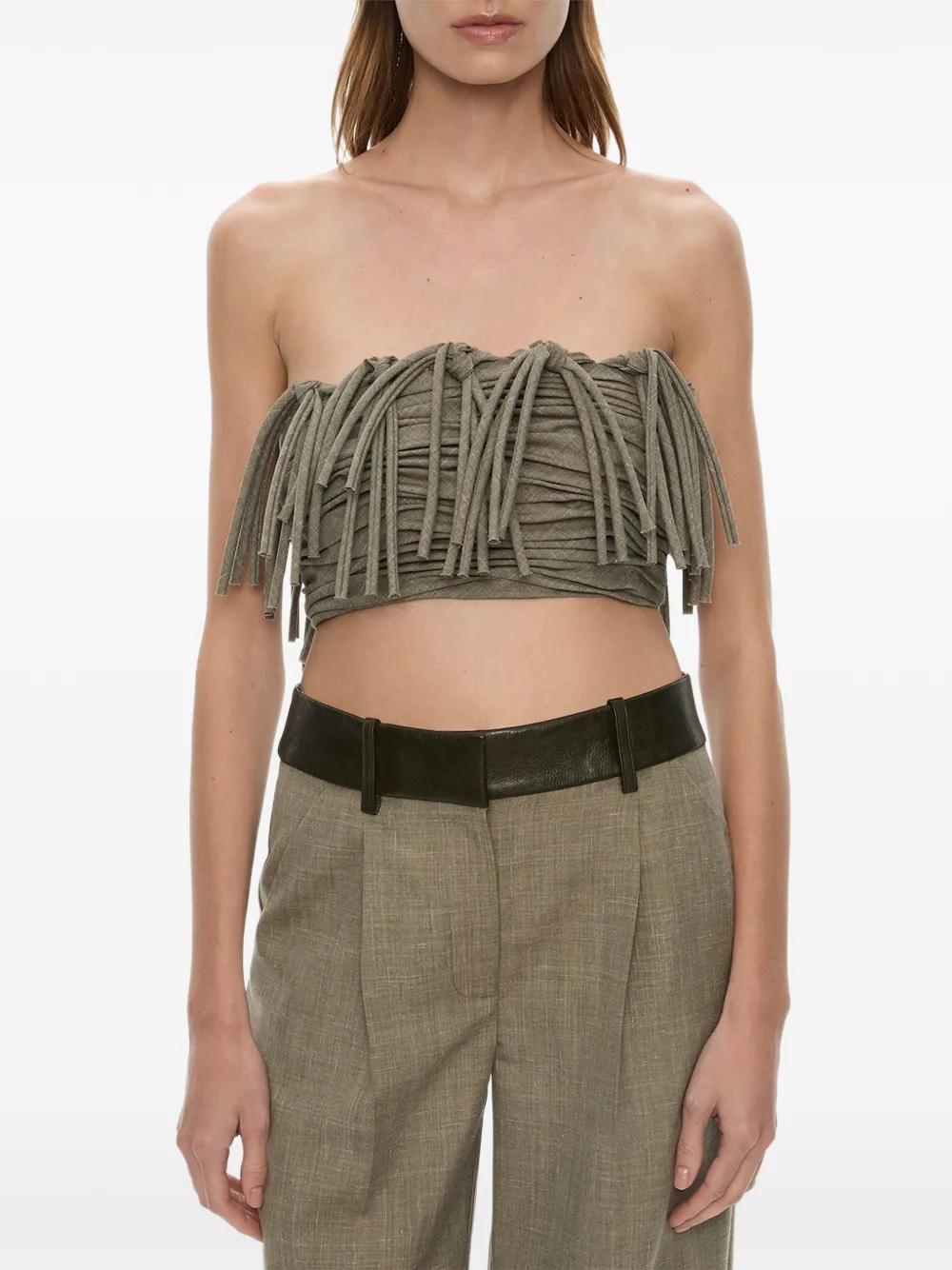 Christopher Esber Tropical leather-waisted wide-leg trousers - Green