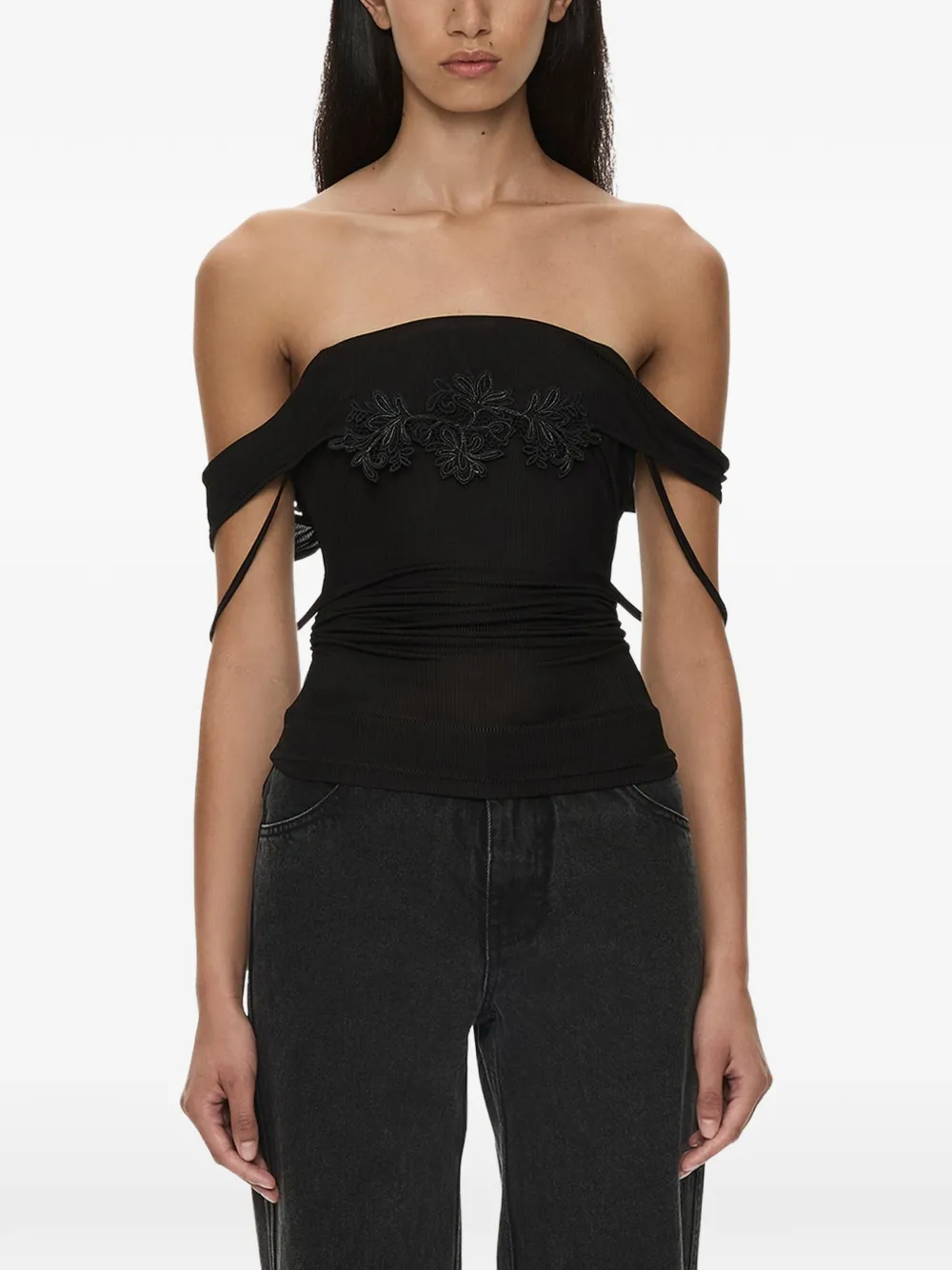 Christopher Esber haut côtelé à broderies hibiscus - Noir Christopher Esber haut côtelé à broderies hibiscus - Noir