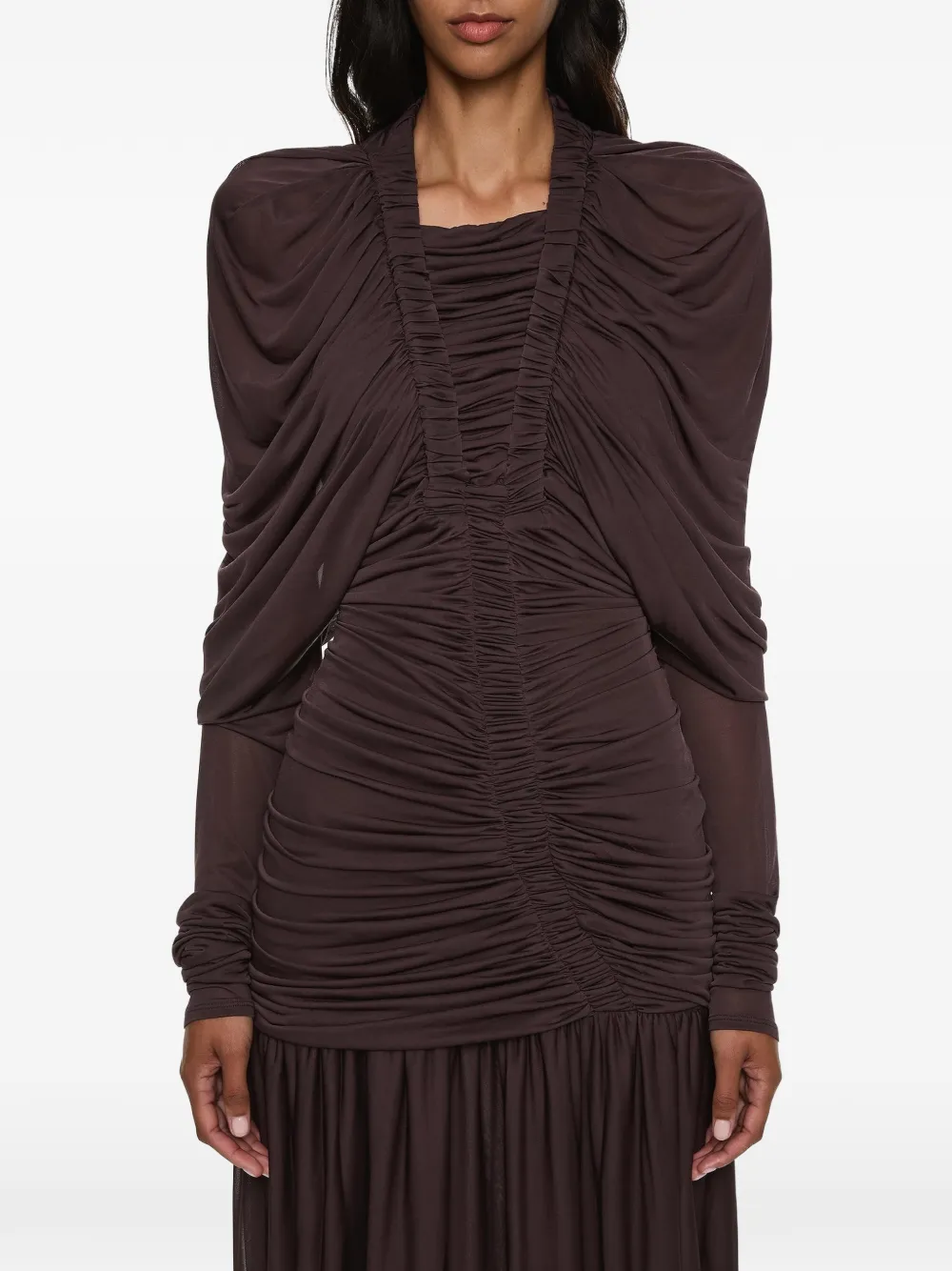 Christopher Esber Orion ruched long-sleeve maxi evening dress - Braun