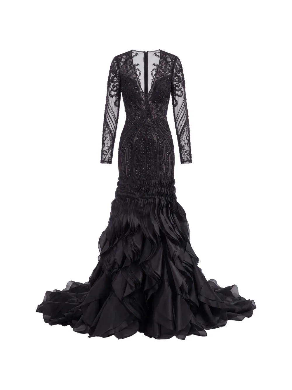 Gattinolli by Marwan sequin-embellished ruffled-skirt maxi gown dress - Black