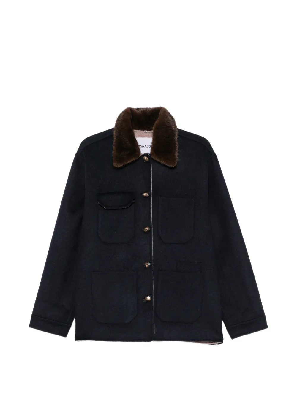 Ava Adore faux-fur collar patch-pocket coat - Bleu