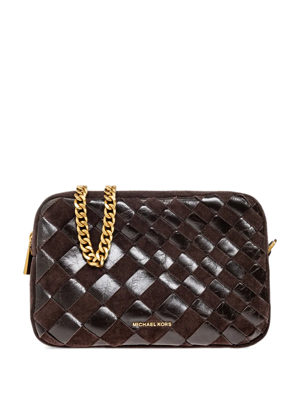 Michael Michael Kors Bryant medium woven suede camera crossbody bag - Marrone