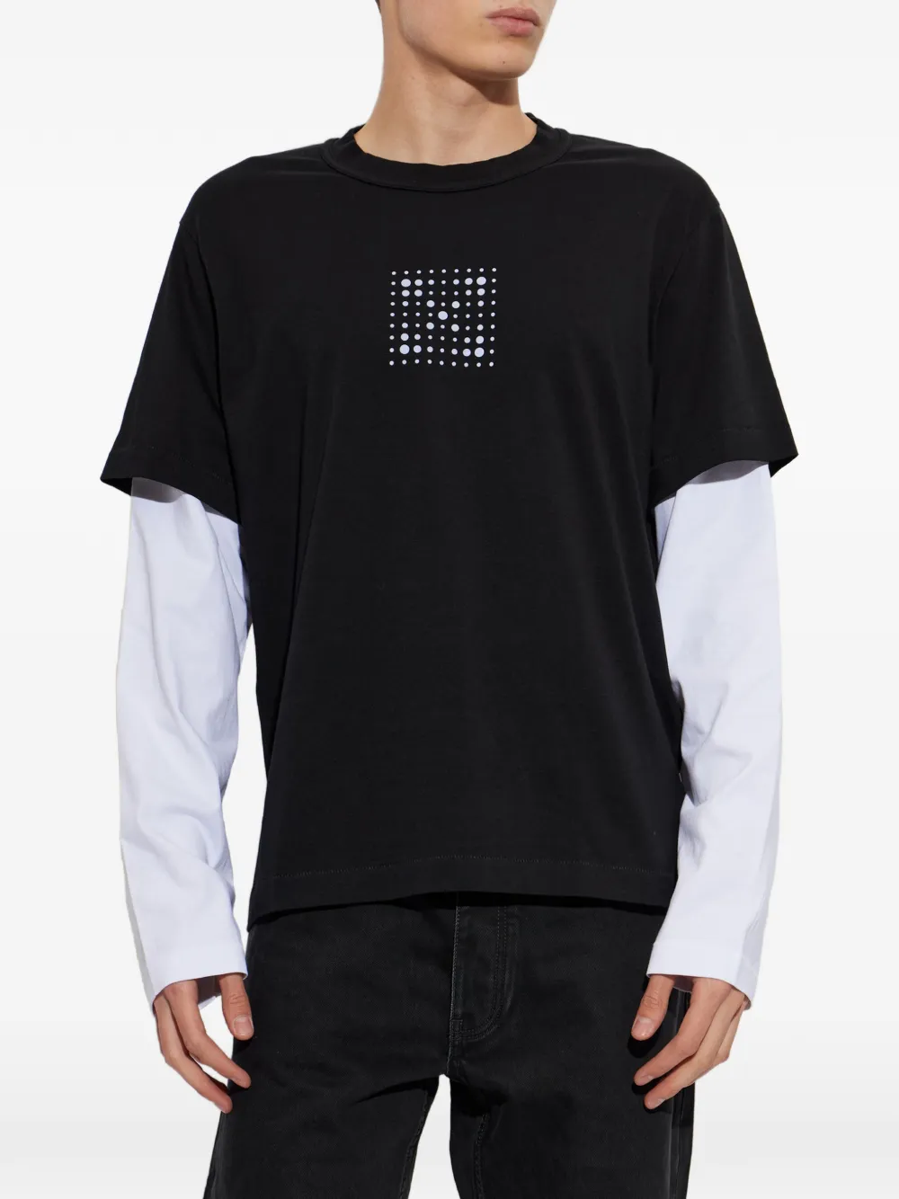 Off-White T-shirt met gelaagde mouwen Zwart