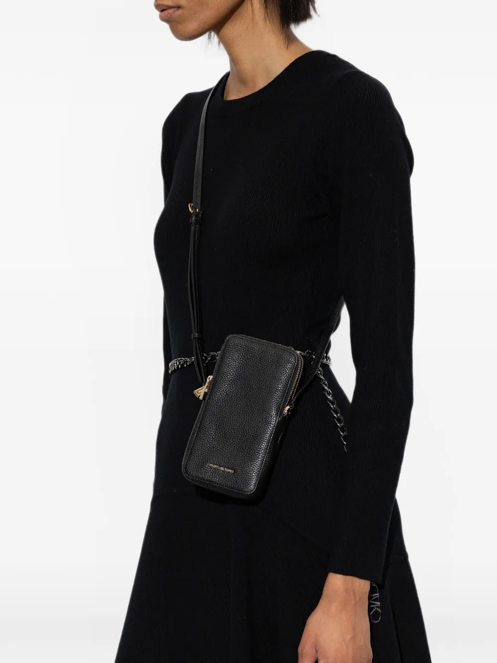 Michael Kors Kleine Jet Set smartphone crossbodytas van bewerkt leer Zwart