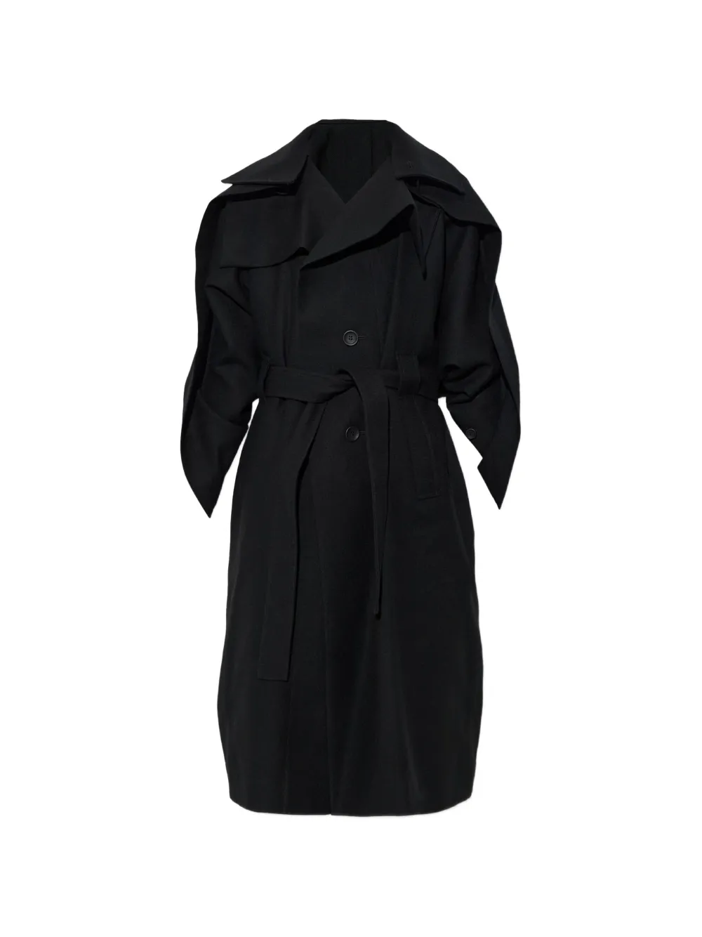 Issey Miyake belted layered-lapels coat - Noir Issey Miyake belted layered-lapels coat - Noir