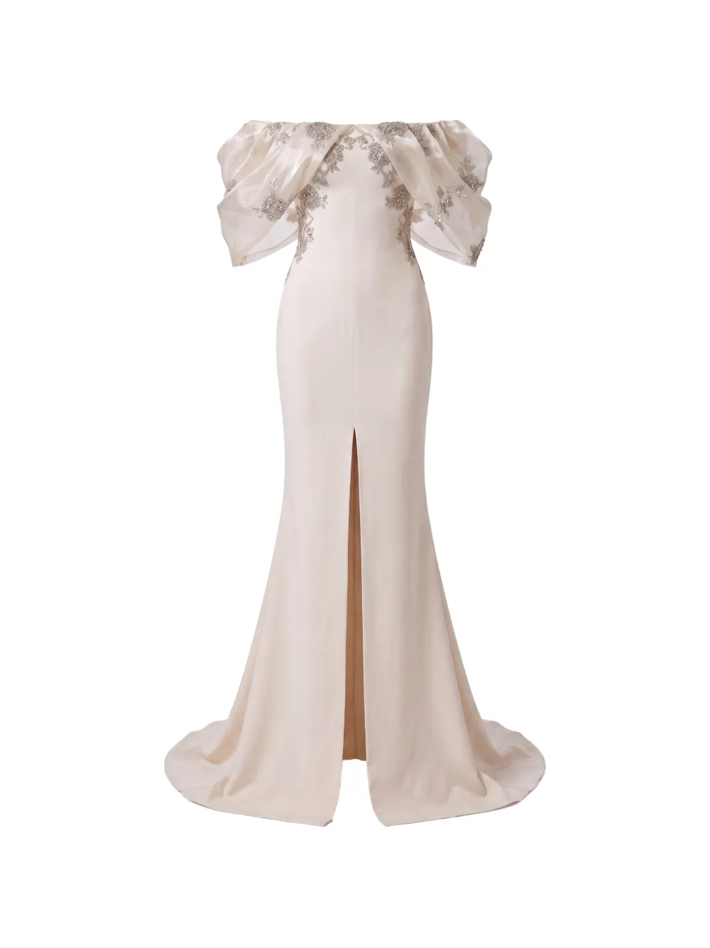 Gattinolli by Marwan sequin-embellished off-shoulder slim-fit maxi gown dress - White