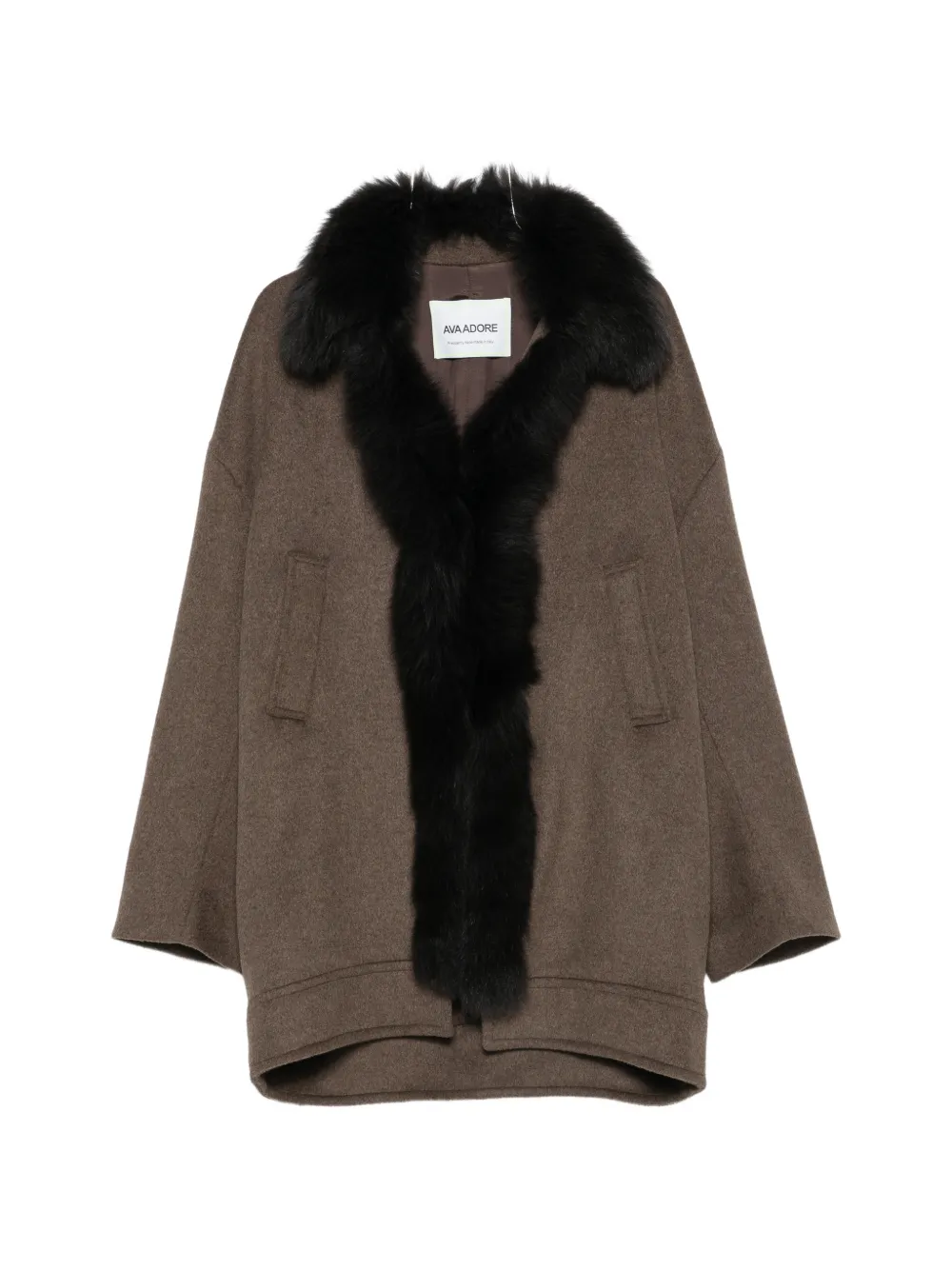 Ava Adore fur-trim oversized coat - Marron