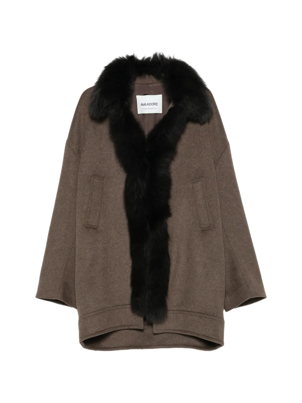 Ava Adore fur-trim oversized coat - Braun