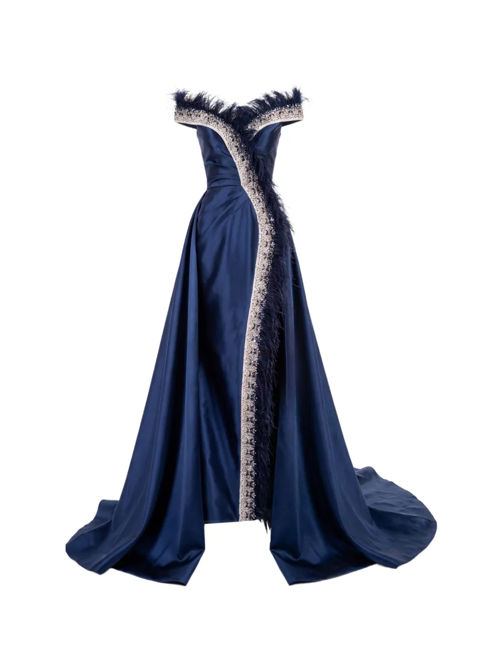 Gattinolli by Marwan feather-trim bead-embellished maxi dress - Blue