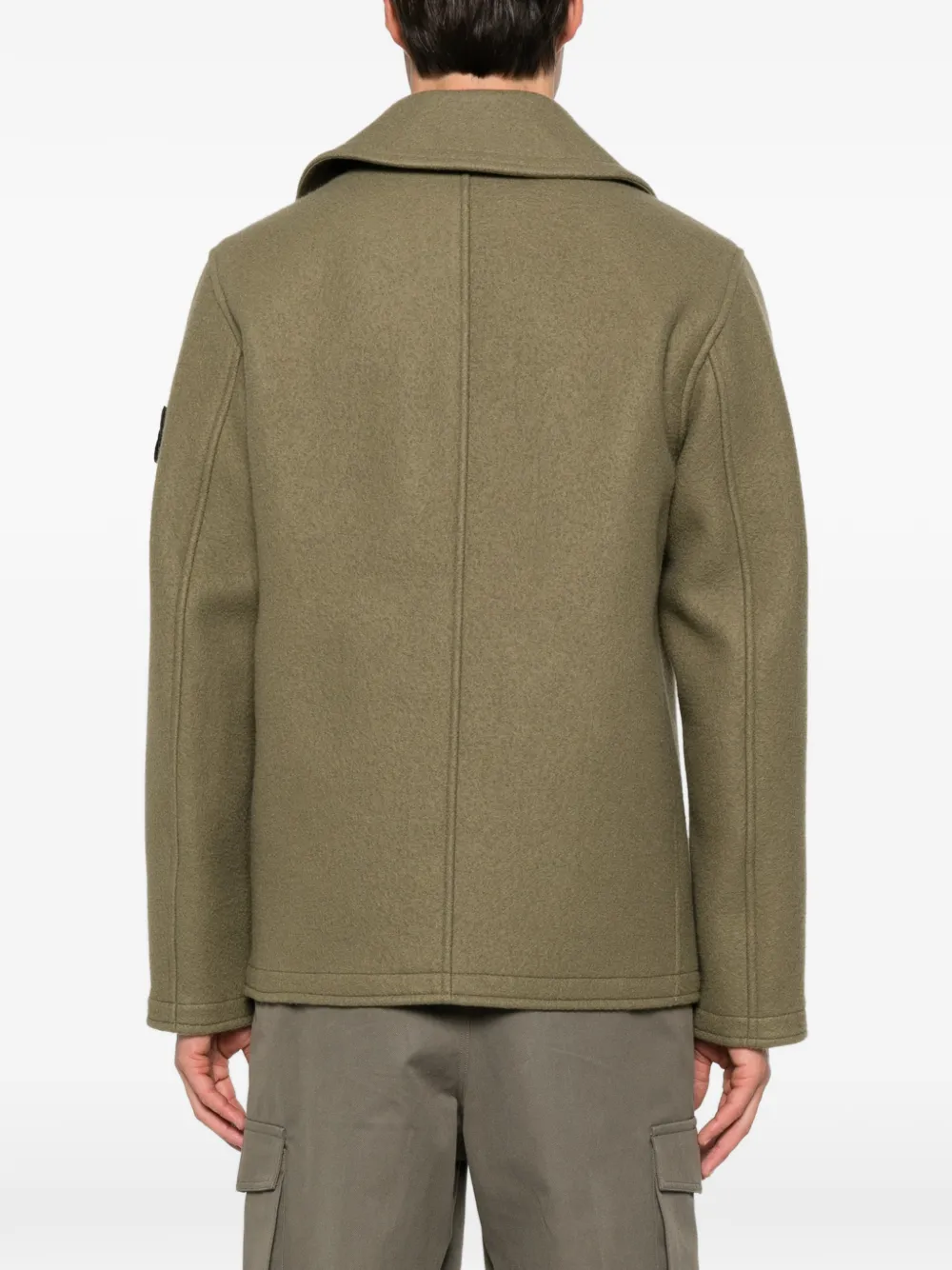 Stone Island double-breasted logo-patch jacket Groen
