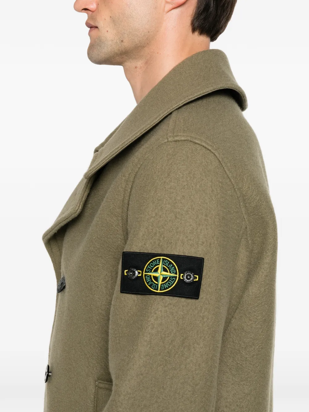Stone Island double-breasted logo-patch jacket Groen