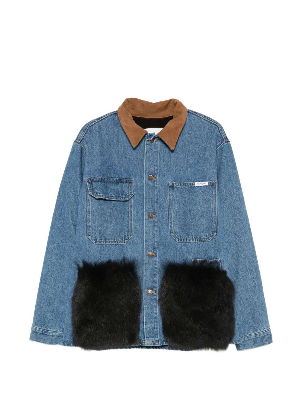 Ava Adore faux-fur trim denim jacket - Bleu