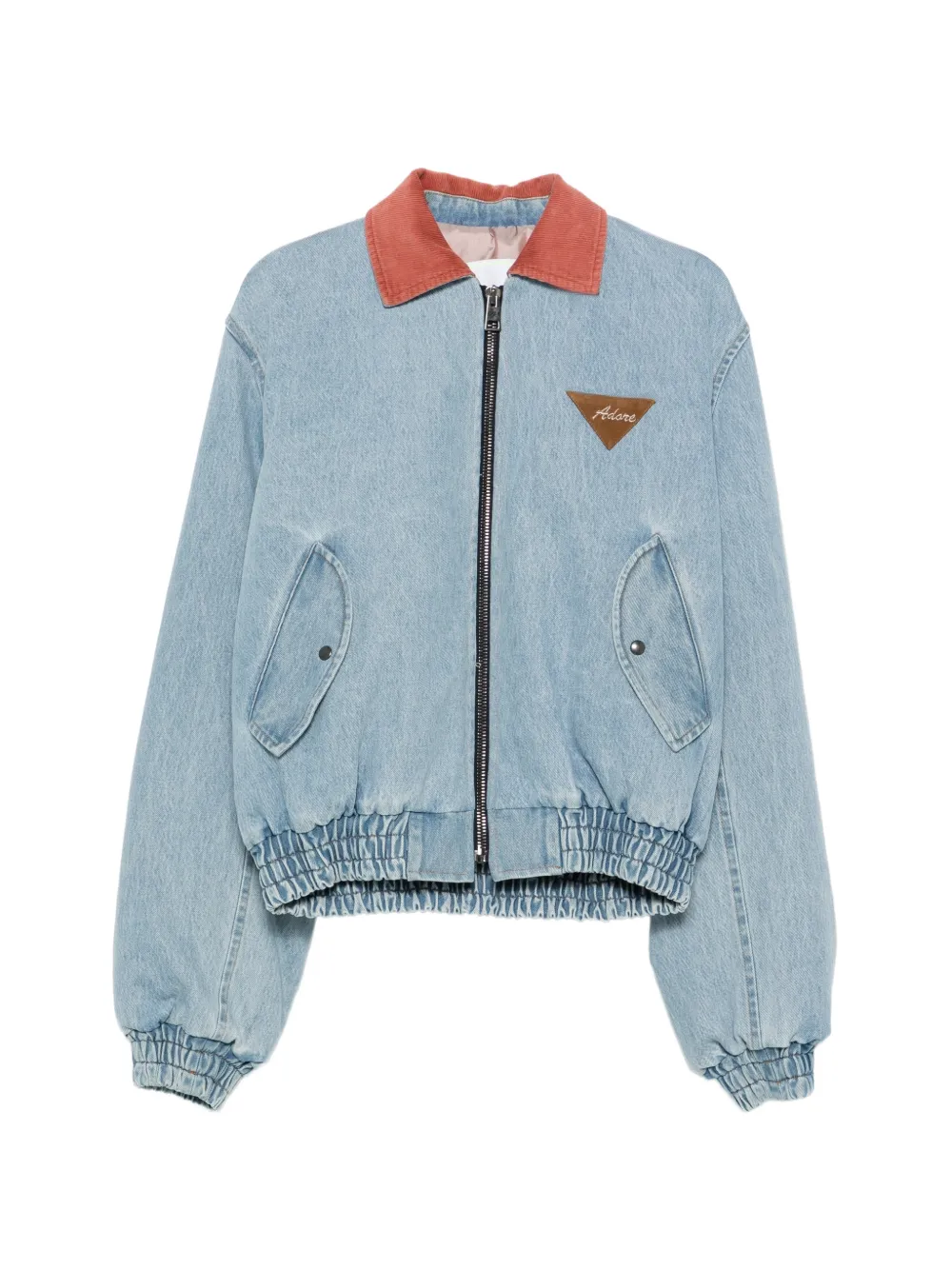 Ava Adore Logo-patch Corduroy-collar Denim Jacket In Blue