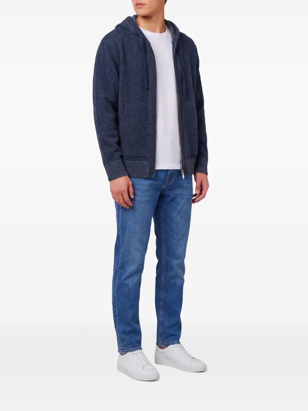 Roberto Collina merino wool zip-up hoodie Blauw