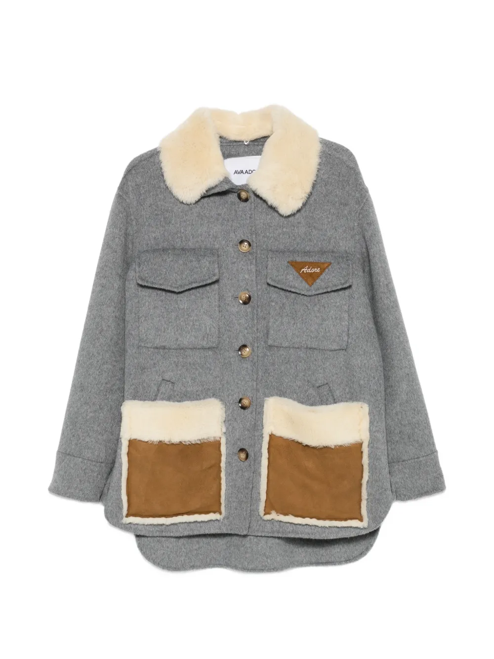 Ava Adore shearling-trim patch-pocket coat - Gris